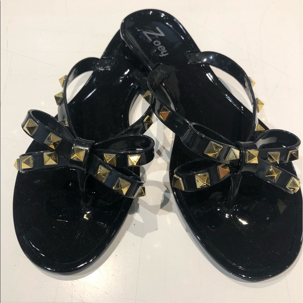 PVC Rockstud Black Flats Sandals